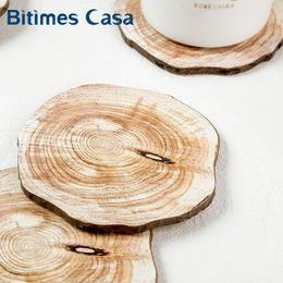 Natural Wood Imitation Table Coaster Coffee Cup Mugs Mat Coaster Round Shape 6pcs Set MDF Wood Material Home Decoration Y200328