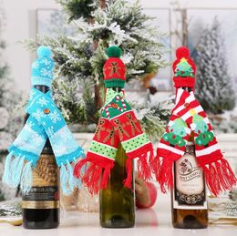 New Knitted Scarf Button Wine Bottle Cover Christmas Ornaments Gingerbread Man Snowflake Tree Scarf Hat Cover SN1575