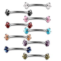 316L Stainless Steel Eyebrow Barbell Piercing Earrings Gems Cubic Zirconia Helix Ring Labret Lip Piercing Eyebrow Jewelry