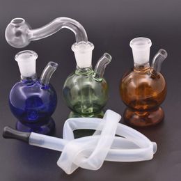 Wholesale Mini cheap Glass Dab Rig bong Smoking Oil Burner Pipe Bongs with 10mm Male Joint Adapter with Silicon straw