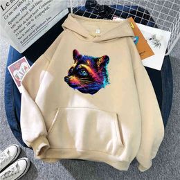 Colorful Wolfdog Print Streetwear Man Casual Oversize Loose Hooded Pullover Male Harajuku Comfortable Hip Hop Anime Sweatshirts H1227