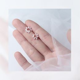 Elegant Snowflake Rectangle Clear Zirconia Stud Earrings Fashion 925 Sterling Silver Rose Gold Colour Jewellery For Women