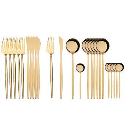24pcs Cutlery Stainless Steel Tableware Kitchen Cutleri Fork Gold Utensils Dinnerware Set Knife Fork Spoon For Dinner Flatware 201116