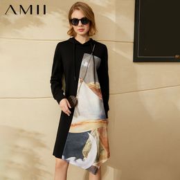 Amii Minimalism Winter Vintage Sweatshirt Dress Women Fashion Hooded Printed Dress Causal Female Tops Dresses For Women 12070594 201029