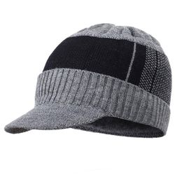 Wholesale-Men Winter Warm Hat Knit Visor Fleece Lined Cap Soft Breathable with Scarf Loops Set &T8