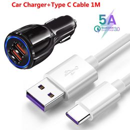 5A Type C Super Charge Cable QC 3.0 Fast Charging Car Charger For Samsung A70 A80 A90 Note 10 9 Xiaomi 9 9T A3 Huawei P30 P20