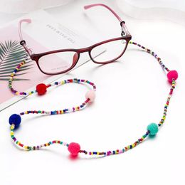 Colourful Beans with Fluffy Cotton Pompom Glasses Chain with Universal Silicon Anti-skid Holder Sports Cord for Sunglass