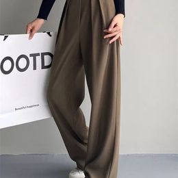 HOUZHOU Brown Wide Leg Women's Classic Suit Pants Vintage Palazzo Office Elegant Casual Balck Trousers Female High Wasit Pants 220311