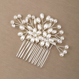 New Wedding Flower Headpieces Accessories Silver Colour Pearl Hair Comb Rhinestone Bride Headdress Handmade Bridal hair Jewellery