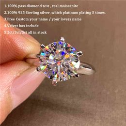 ring 5.0ct Moissanite Engagement Ring Women 14K White Gold Plated Lab Diamond Ring Sterling Silver Wedding Rings Jewellery Box