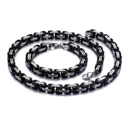 wholesale Jewelry set Chhoose Stainless steel 5mm/6mm/8mm Fashion Black silver Byzantine Bracelet & Necklace Set Hip-Hop Jewelry