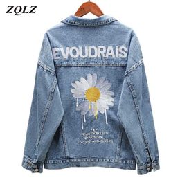 ZQLZ Autumn Denim Jacket Women New Embroidery Slingle Breasted Loose Spring Coat Female Black Casual Overcoat Mujer 201026