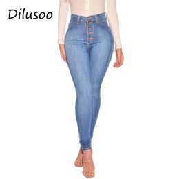 Dilusoo Women High Waist Denim Jeans Elastic Cowboy Pencil Pants Full Length Trousers Breasted Woman Skinny Casual Jeans Ladies 201223