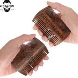 MOQ 100 pcs OEM Customised LOGO Hair Combs Amazon Black Gold Sandalwood Wood Beard Comb Dual Sided Men's Fine & Coarse Teeth