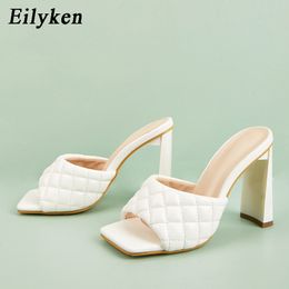 Eilyken 2020 Summer Comfortable Soft Pu Leather Women Mules Slippers Outdoor Fashion Square Head High Heels Party Female Shoes X1020