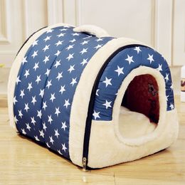 Removable Washable Pet Dog House Foldable Cute Cat House Mat Small Medium Sized Pet Dog Cave Lazy Animal Bed 201223