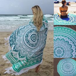 Sunbath Women Sunbath Round Beach Towels Bohemian Style Print Ball Tassel Blanket Yoga Mat Sunbath Dress Bath Towel 201027