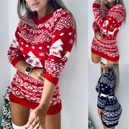 40# Women's O Neck Elk Snowflake Christmas Xmas Pullover Sweater knit Mini Dress Hot Sale Sweaters Winter Clothes Casaul Knitted 201008