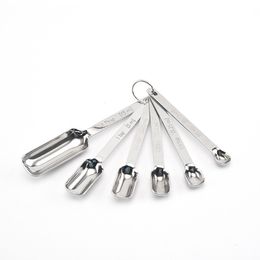 6pcs/set Square Measuring Scoops Tools for Baking Stainless Steel Scale Measing Seasoning Spoons with Ring Holder from Narrow Bottle Mounth