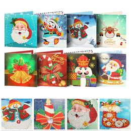 8Packs Christmas Card DIY Diamond Painting Rhinestone New Year Greeting Card Arts Round Drill Crystals Christmas Gifts Kits 201201