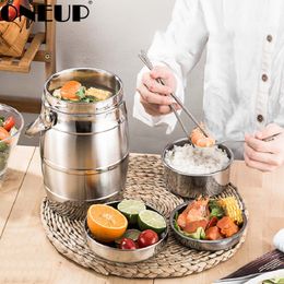 ONEUP Stainless Steel Portable Lunch Box With Compartment Thermos Food Container Large Capacity Adult Picnic Bento Box Storage T200710