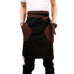 Unisex Japanese Apron Waist Denim Barista Vintage Half Cooking s Men Pinafore 211222