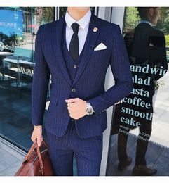 Gentleman British slim men's striped suit three-piece suit size S M L XL 2XL 3XL 4XL
