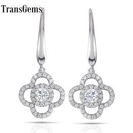 Transgems 14k White Gold 3.5mm F Colour Flower Shape Drop Earrings with Accents For Women Anniversary Gifts Y200620