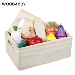 Dropshipping Wooden Box Vegetable Cutting Set Wooden Toys For Kids Simulation Fruits/Fish/Dessert Play House Educational Gift LJ201009