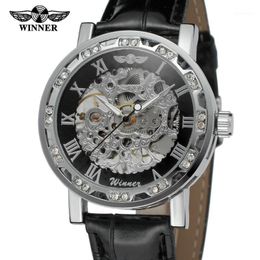 Forsining Mens Stylish Watches Transparent Crystal Analogue Skeleton Mechanical Hand-wind Wrist Watch Colour Black WRG8012M3S1