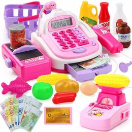 Pretend Play House Toy Children's Simulation Supermarket Cash Register Upgraded Version With Electronic Scale Kid Game Toys 210312