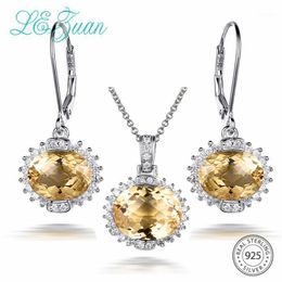 Bracelet, Earrings & Necklace L&zuan 9.89CT Natural Citrine Jewellery Sets For Wedding 925 Sterling Silver Dangle Earrings/Pendant Yellow Ston