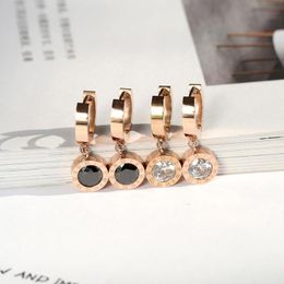 YUN RUO Simple Fashion Roman Number Zircon Stud Earring Rose Gold Colour Woman Gift Titanium Steel Jewellery Not Fade Drop Ship
