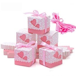 Gift Wrap 50pcs Wedding Bridal Favour Candy Boxes Case, Hollow Heart Shape Boxs Bag With Ribbon Party Table Decor Wrappers Holder