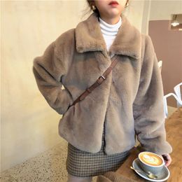 Women Winter Thick Faux Fur Coat Short Jacket Long Sleeve Thicken Warm Overcoat Loose Zipper Outwear