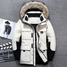 -40 graus de pato branco para baixo jaqueta homens gesso inverno novo grande coleira de pele real quente parka impermeável à prova de vento à prova de vento 201199