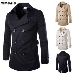 Mens Mid Length Slim Casual Men Solid Adjustable Waist Male Trench Street Wear Style Wind Coat 201102