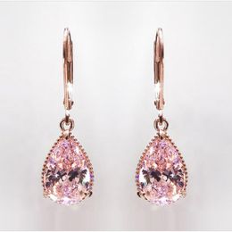 water drill for women with pink earring plating rose gold diamond stud earrings chromatic gem ornaments