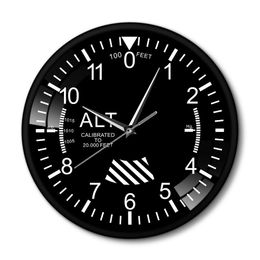 Classic Altimeter Round Clock Modern Altimeter Instrument Style Metal Wall Clock Pilot Air Plane Altitude Measurement Home Decor Y200109