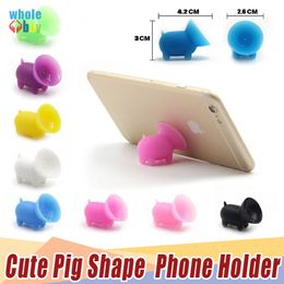 Wholesale Cute Cartoon Suction Cup Mini Pig Mobile Phone Holder Stand for Iphone 6 for Galaxy S4 Phones Universal Phone