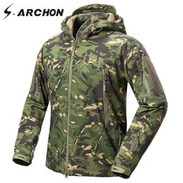 S.ARCHON New Soft Shell Military Camouflage Jackets Men Hooded Waterproof Tactical Fleece Jacket Winter Warm Army Outerwear Coat 201124