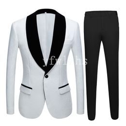 Popular Embroidery Groomsmen Shawl Lapel Groom Tuxedos Men Suits Wedding/Prom Best Man Blazer ( Jacket+Pantst+Tie) Y195