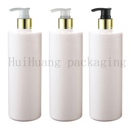 500ml 12pcs empty white plastic lotion shampoo bottle,500cc cosmetic container with gold electrified Aluminium dispenser