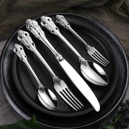 KuBac HoMmi 24-30Pcs Classical Dinnerware Set 18/10 Stainless Steel Dinner Knife Fork Teaspoon flat-ware INS Cutlery Set 201118