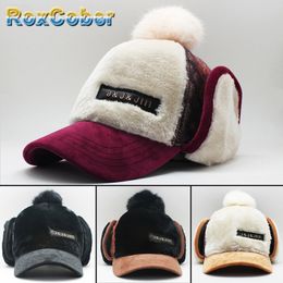 RoxCober Winter Hats Warm earmuffs Baseball cap Plus velvet thickening plus hair ball Hat Cap for Women Bomber Hats Y200102