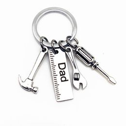 Stainless Steel Keychain Engraved Dad Papa Grandpa Tools KeyRings Gift for Dad Father's Day Creative Father Key Chain Jewelry Accessories