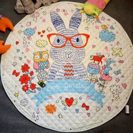 Cartoon Toys Children's Carpet Baby Play Mat Developing Mat For Children Round Rugs Cotton Playmat Cute Carpet Storage Bag Toys LJ201114