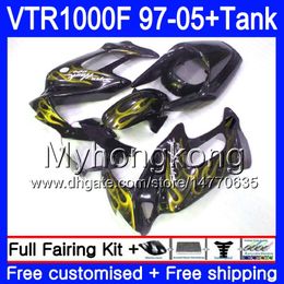 Fairing For HONDA SuperHawk VTR1000 F 1997 1998 1999 2000 2001 Gold flames 56HM.210 VTR 1000 F 1000F VTR1000F 97 98 99 00 01 05 Body+Tank