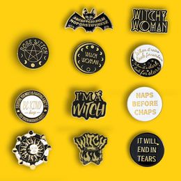 Pins, Brooches Punk Witch Enamel Pin "I AM A Witch"Bat Black Pentagram Custom Decoration Backpack Clothes Badge Gift For Friends