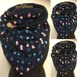 40# Women Winter Warm Print Scarves Vintage Printing Floral Button Wrap Casual Warm Scarf Poncho Head Warmer Mouth Cover